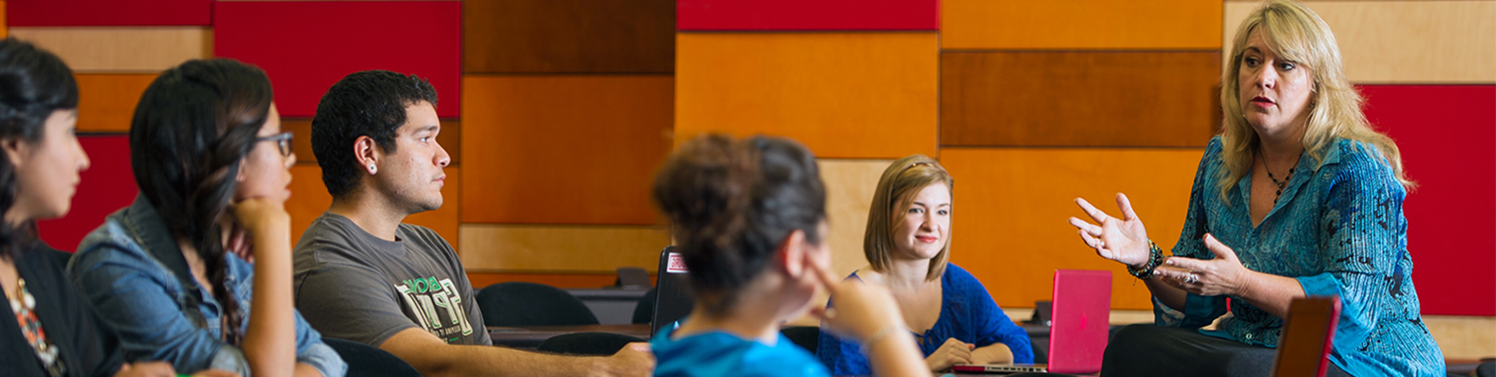 Instructor having a class discussion with students.